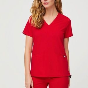 Figs Pop Red Casma Three Pocket Scrub Top